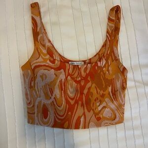 Zara Women's Orange Patterned Top